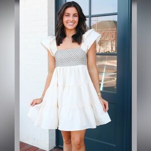 Cream Smocking Baby Doll Ruffled Dress